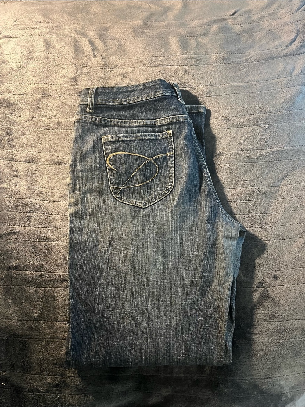 Chico's Boot Cut Blue Jeans with Yellow Contrast Stitching